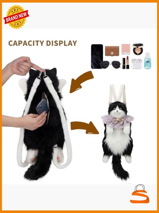 Handcrafted Realistic Cat Backpack Plush Stuffed Animal Bag main image 4